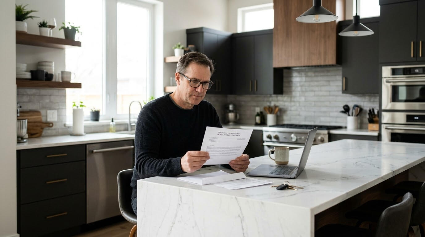 Non-renewal Notice Homeowner reading non-renewal letter from insurance provider